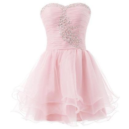 Pink Short Tulle Homecoming Dress Featuring Crystal Embellished Ruched ...