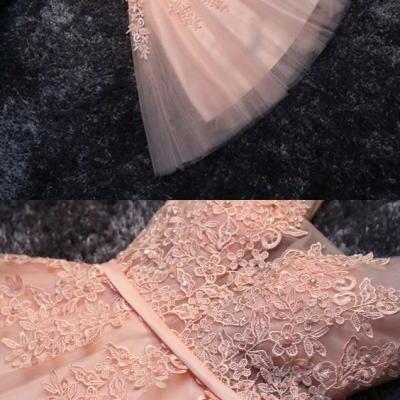Princess Lace Appliqued Tulle Homecoming Dress,Blush Pink Short Bridesmaid Dresses,Short Prom Dress,Sweet 16 Cocktail Dress,Homecoming Dress