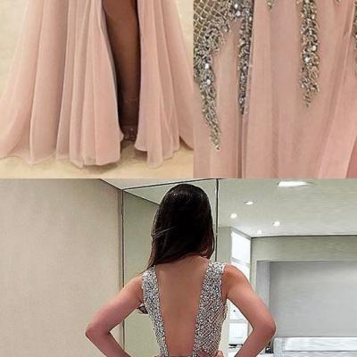 champagne prom party dresses, sexy backless evening gowns, cheap deep v-neck evening gowns
