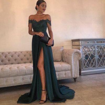 Charming Prom Dress, Appliques Evening Dress with Split Side, Sexy Prom Dress