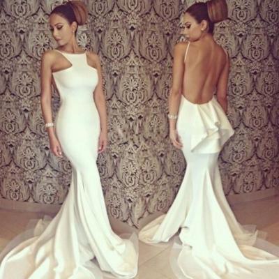 2017 new Elegant Evening Dresses Sexy V Neck See Through Back White Custom Made Prom Dress