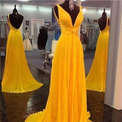 Prom Dress,Sexy Prom Dress, Yellow Prom Dresses,Vintage Yellow Evening,Prom Dress with straps 