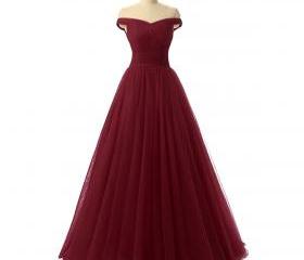 burgundy tulle ball gown
