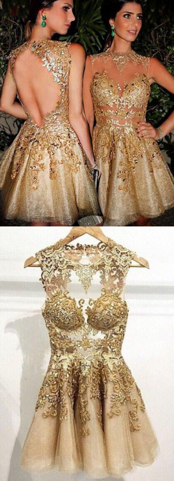 Party Dresses, Gold Party Dresses, Short Mini Homecoming Dresses With  Appliques, Cheap Gold Evening on Luulla