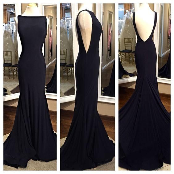 Bateau Black Prom Dress