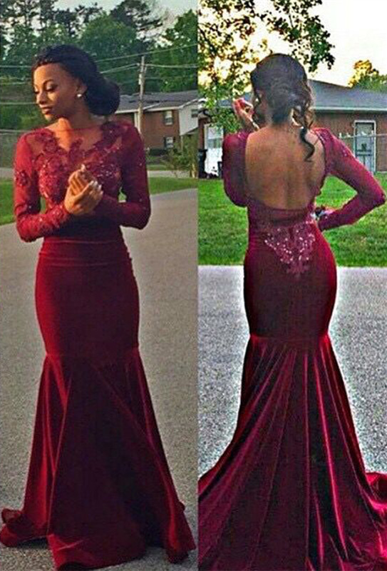 Long Sleeve Lace Prom Dresses