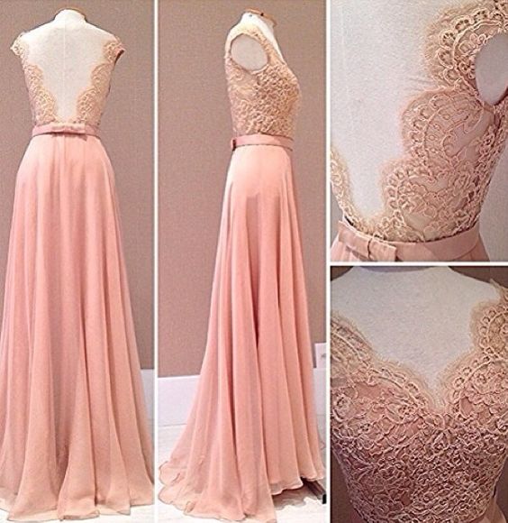 blush pink long gown with laces