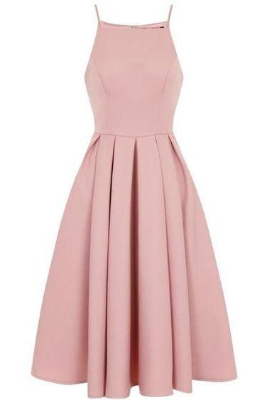 Minimalist Knee-length Satin Homecoming Dress In Blush Pink