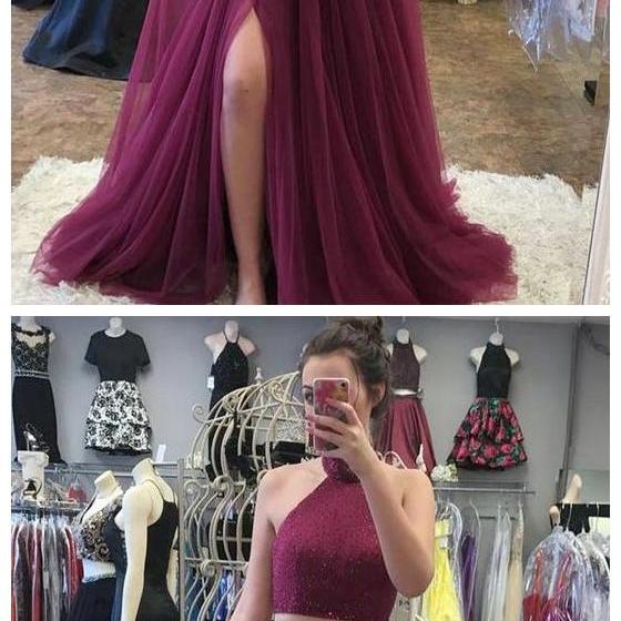 Two Pieces A Line Tulle Prom Dress LBQ1439 main image 1