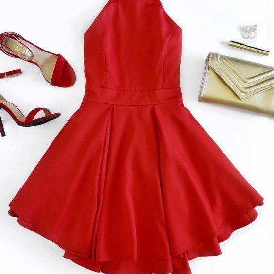 Halter Neck Fit-and-flare Short Homecoming Dress In Red on Luulla