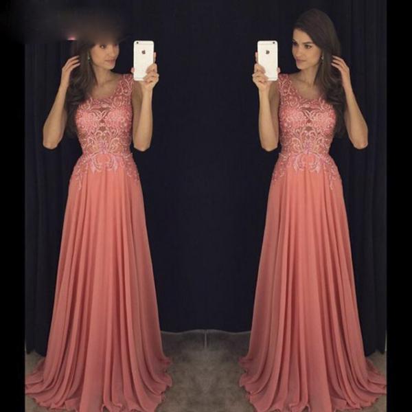Blush Pink Prom Dresses,chiffon Prom Dress,long Evening Gowns,sparkle ...