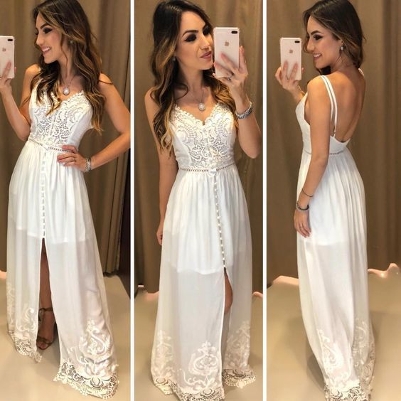 Spaghetti Ball Gowns Straps Sweep Evening Dress Train White Party Dress ...