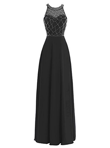 Black Sheer Halter Beaded A Line Floor Length Prom Dress Evening Dress Formal Dress On Luulla 5506