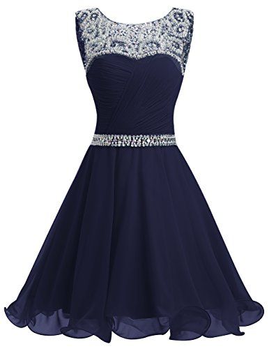 Navy Blue Short Chiffon A-Line Homecoming Dress Featuring Beaded