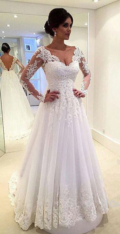 White Ivory Lace Wedding Dresses Long Sleeve Dress White Ivory Lace Wedding Dresses Long Sleeve Dress Sheer Back 2017